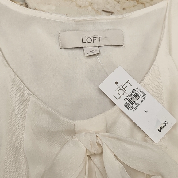 NWT Loft Womens Off-White Sleeveless Poly Scoop Bow Tie Neck Blouse Size L - Picture 4 of 5